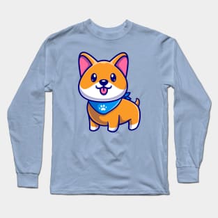 Cute Shiba Inu Dog Wearing Scarf Cartoon Long Sleeve T-Shirt